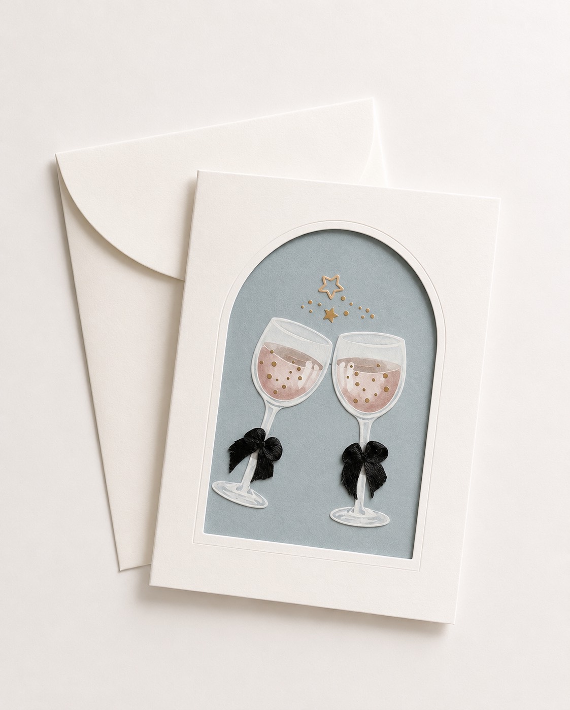 Celebration cheers greeting card — champagne glasses watercolour illustration by Maison Bloom Bali