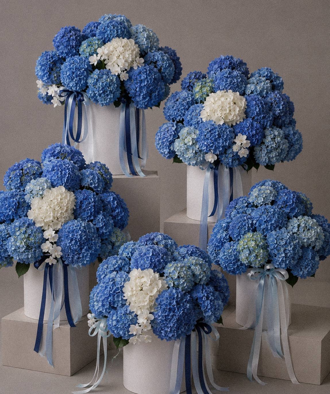 The Grand Hydrangea Set — 5 extra large blue hydrangea arrangements with orchids by Maison Bloom, Bali