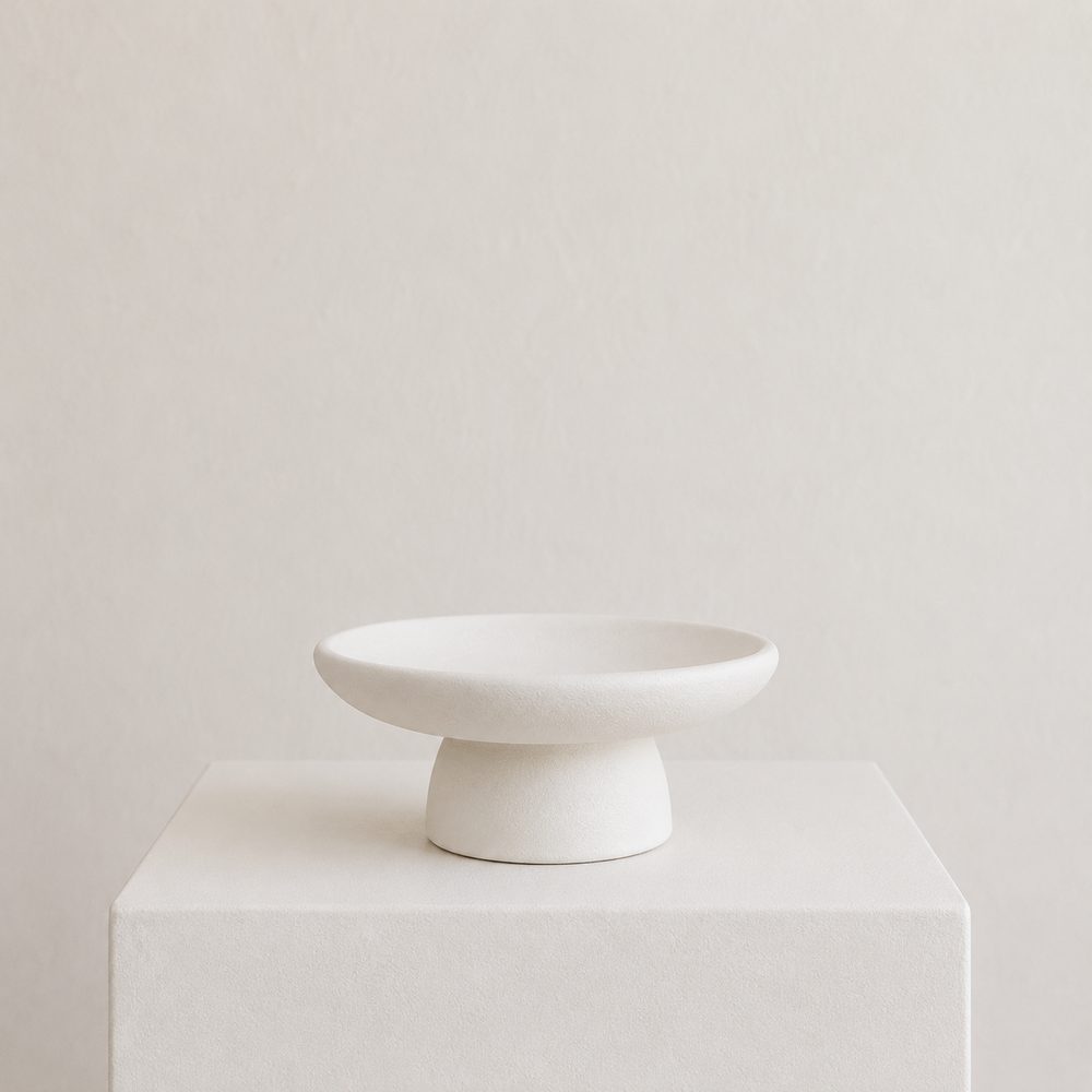 Modern Pedestal Plate — white matte ceramic flat plate on pedestal by Maison Bloom Bali